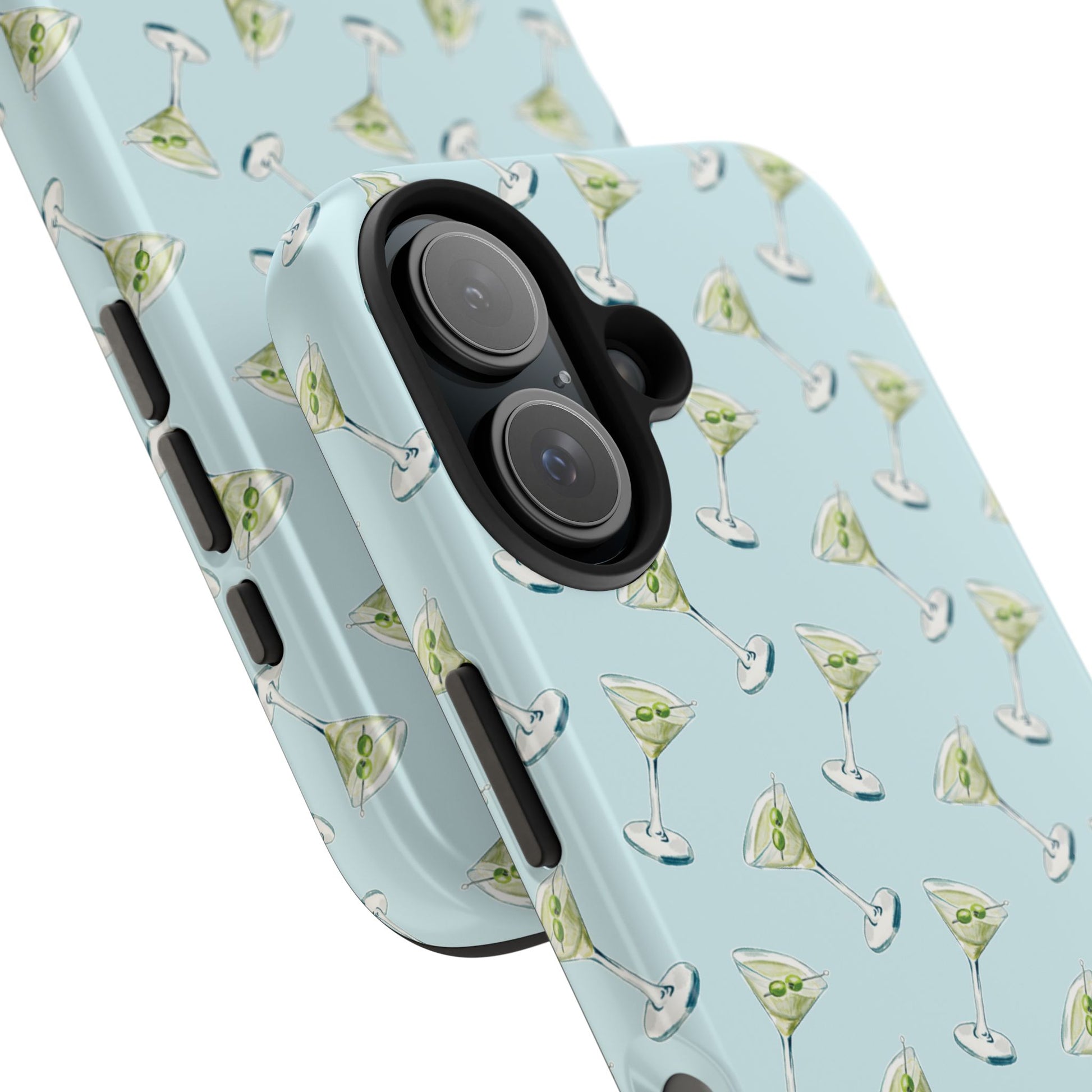 Blue Mini Martini Watercolor Illustrated Tossed Pattern Tough Phone Case | Various Models Available