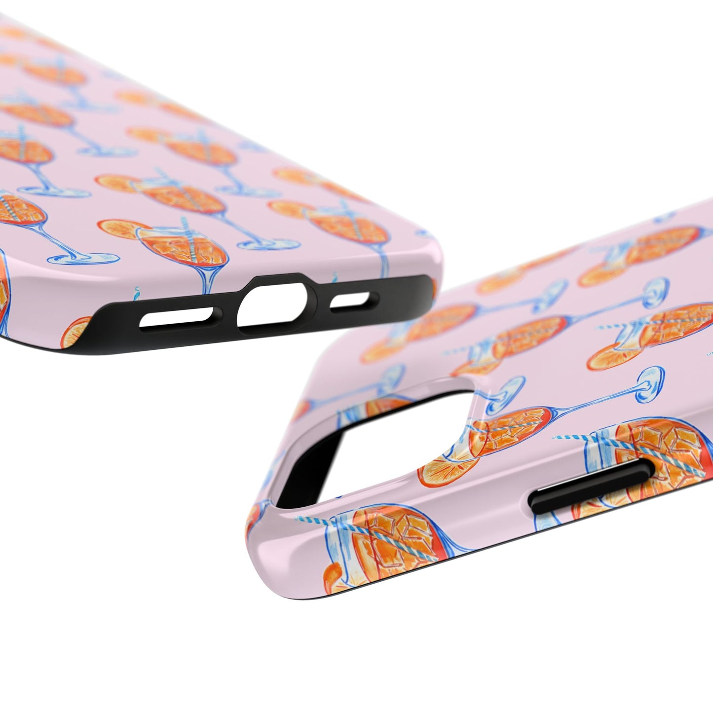 Orange & Blue Aperol Spritz Watercolor Patterned Blush Pink Tough Phone Case | Various Models