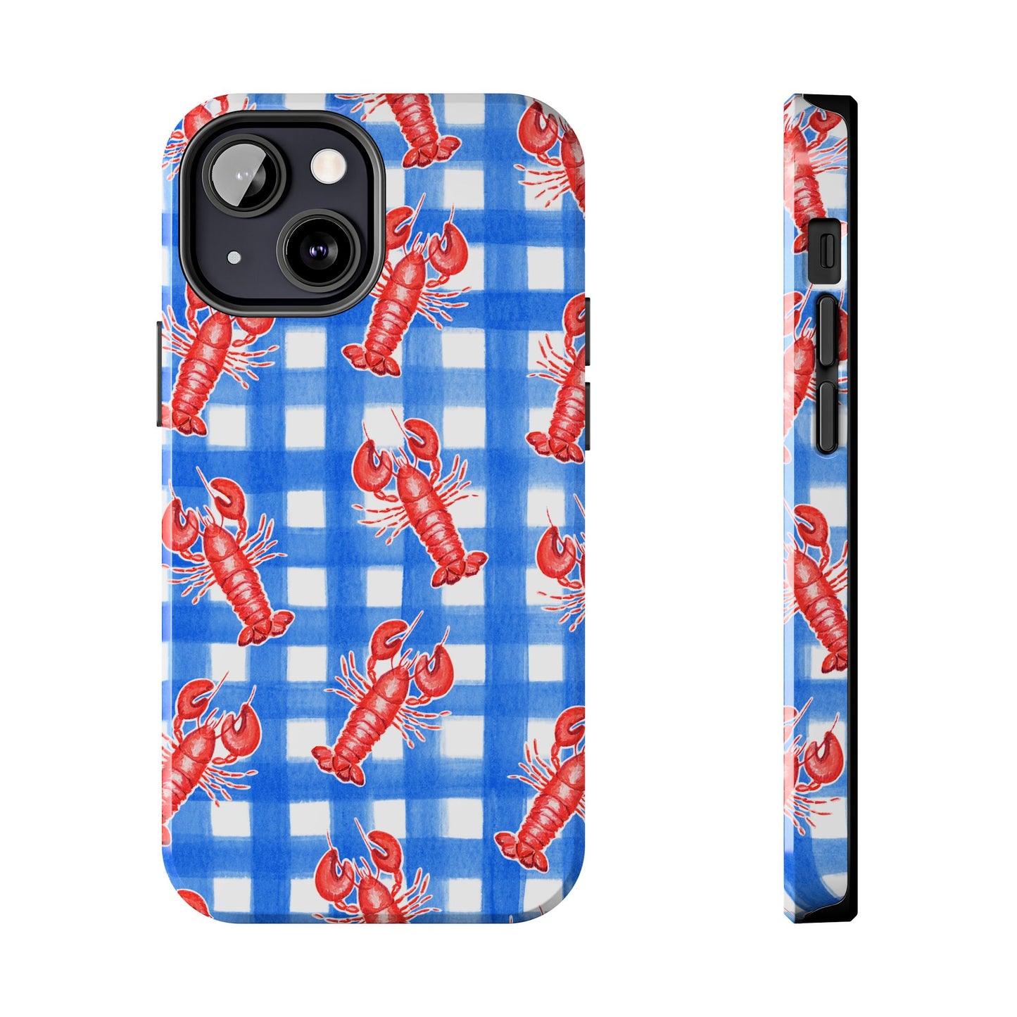 Blue Gingham Red Lobster Watercolor Patterned Phone Case | Various Models