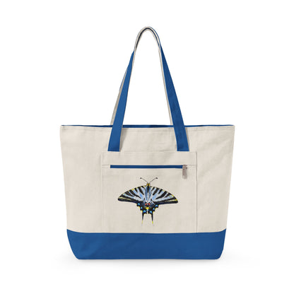 Light Blue Swallowtail Butterfly Watercolor Printed Zippered Canvas Tote 18" x 14" | Various Colors 18" x 14" x 4.5" Natural Royal