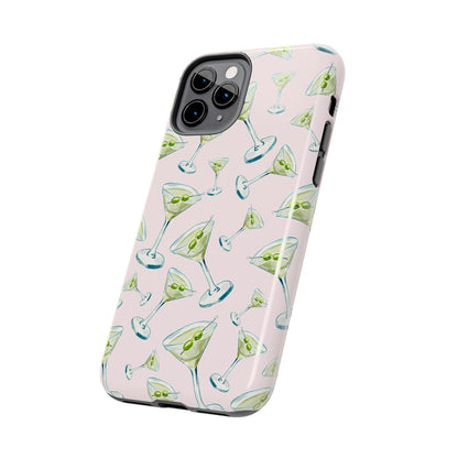 Watercolor Blue and Green Martinis Tossed Illustrated Pattern Blush Pink Tough Phone Case | Various Models