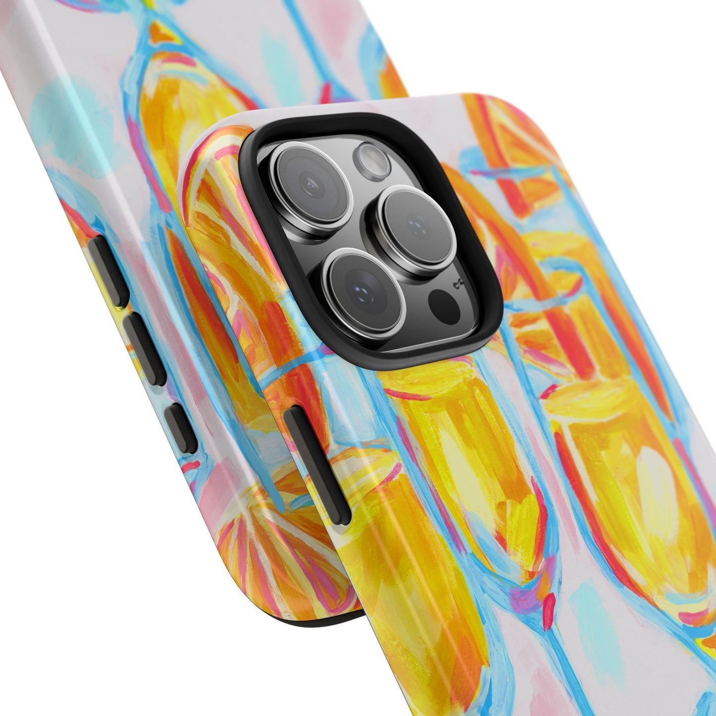 Pink Orange Mimosas Blue Champagne Flutes Abstract Acrylic Tough Phone Case | Various Models