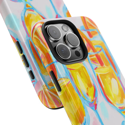 Pink Orange Mimosas Blue Champagne Flutes Abstract Acrylic Tough Phone Case | Various Models