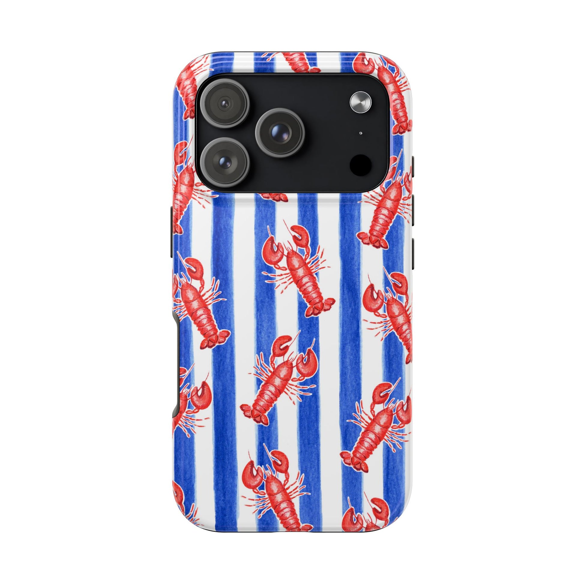 Blue & White Strip Red Lobster Watercolor Patterned Phone Case | Various Models iPhone 17 Pro