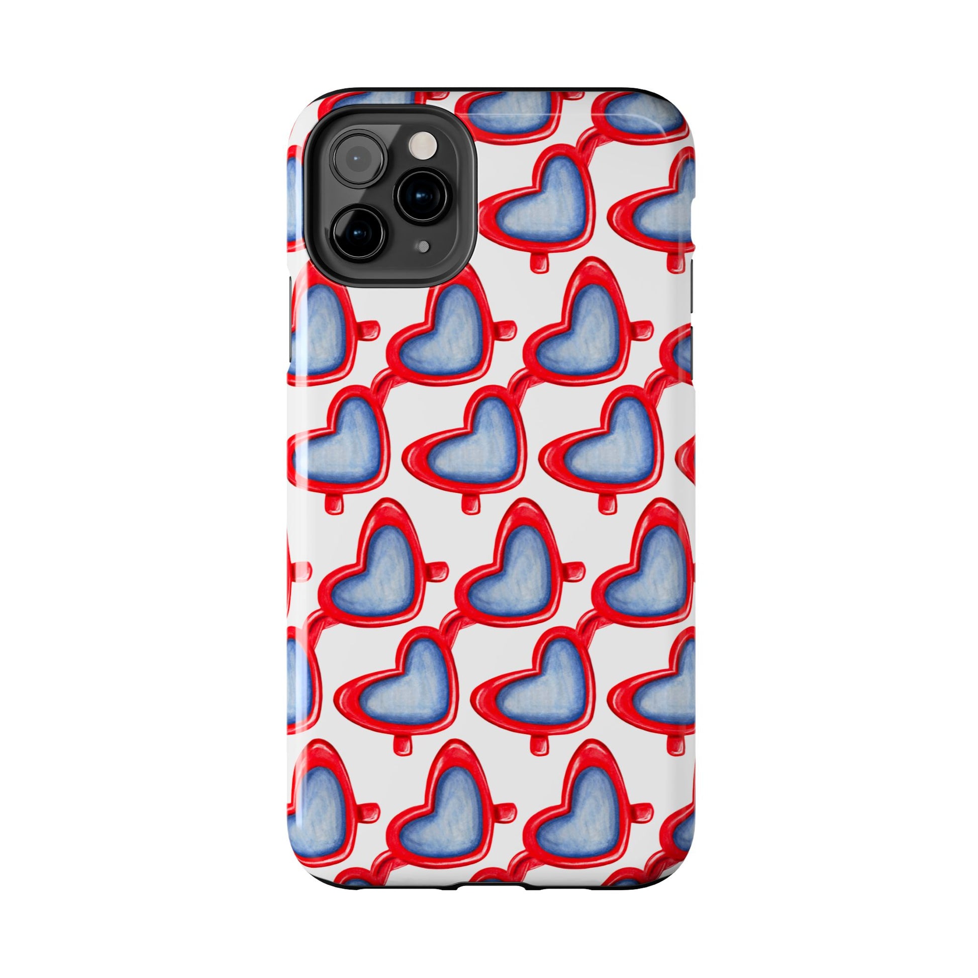 Red Heart Shaped Sunglasses Watercolor Illustrated Tough Phone Case | Various Models