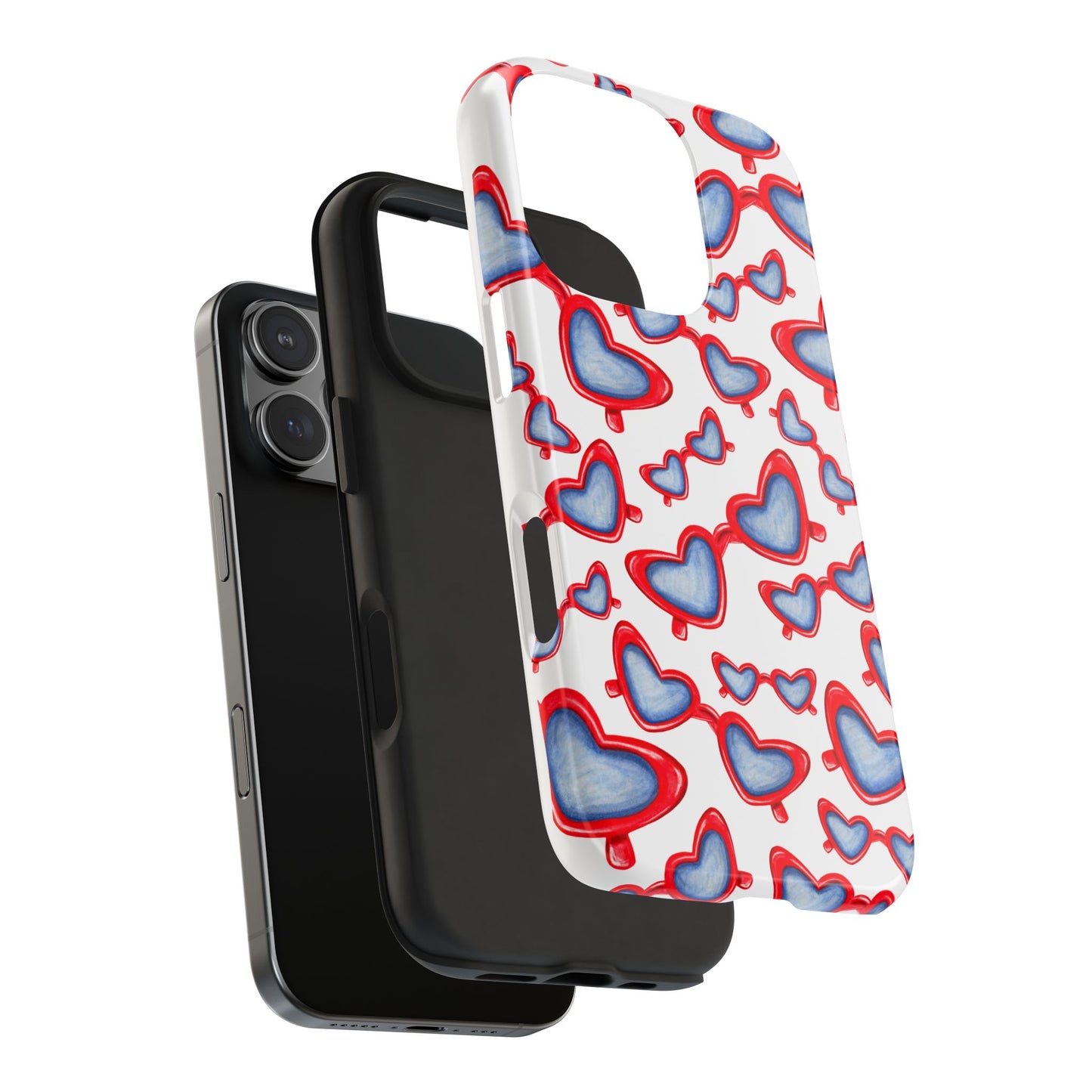 Red, White, & Blue Heart Shaped Watercolor Sunglasses Tossed Pattern Tough Phone Cases