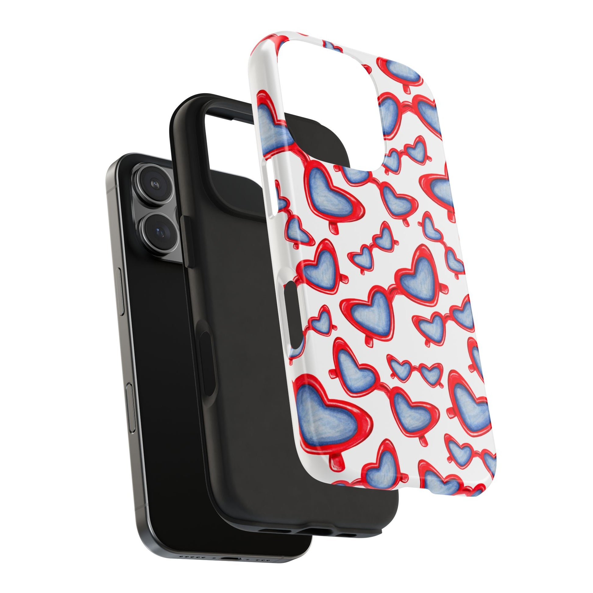 Red, White, & Blue Heart Shaped Watercolor Sunglasses Tossed Pattern Tough Phone Cases
