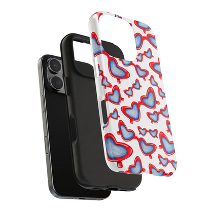 Red, White, & Blue Heart Shaped Watercolor Sunglasses Tossed Pattern Tough Phone Cases