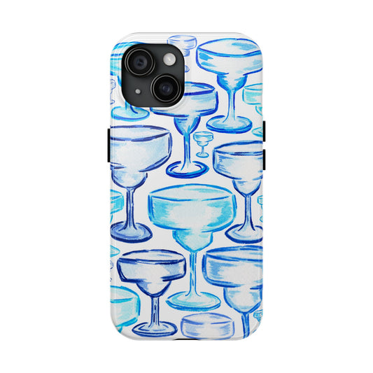 Coastal Shades of Blue Watercolor Margaritas Tough Phone Case | Various Models Available iPhone 15