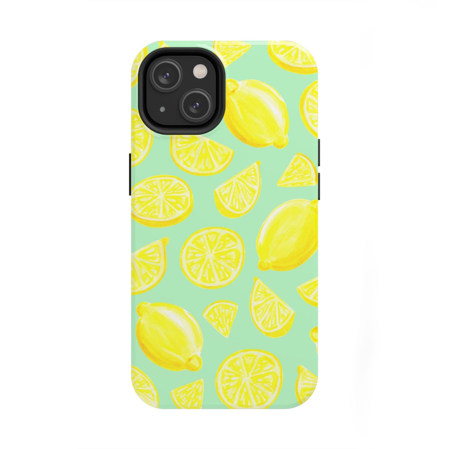 Bright Yellow Lemons Watercolor Illustrated Tossed Pattern Mint Green Tough Phone Case | Various Models
