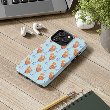 Orange & Blue Aperol Spritz Watercolor Pattern Turquoise Phone Case | Various Models
