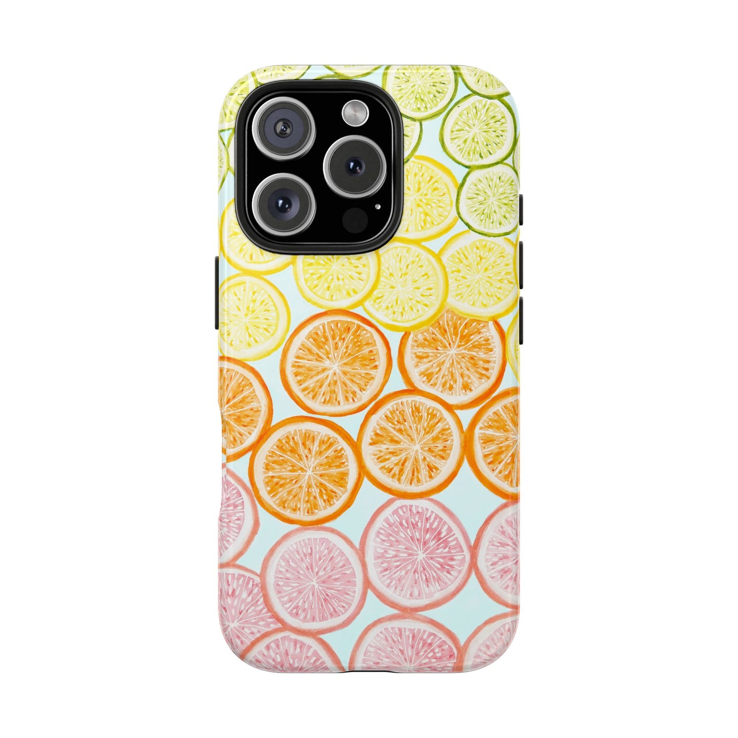 Ombré Citrus Grapefruit, Oranges, Lemons, & Limes Watercolor Illustrated Light Blue Tough Phone Case | Various Models Available