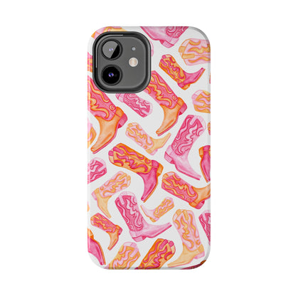 Tossed Hot Pink & Orange Cowboy Boots Tough Phone Cases | Various Models Available