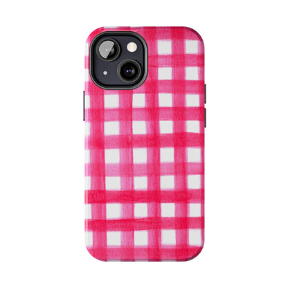 Hot Pink Gingham Watercolor Preppy Tough Phone Case | Various models
