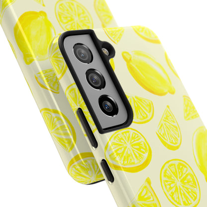 Bright Yellow Lemons Watercolor Illustrated Tossed Pattern Pale Yellow Tough Phone Case | Various Models