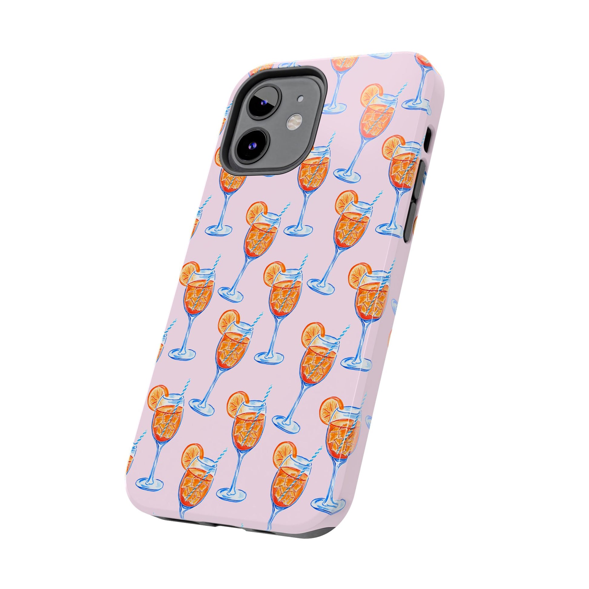Orange & Blue Aperol Spritz Watercolor Patterned Blush Pink Tough Phone Case | Various Models