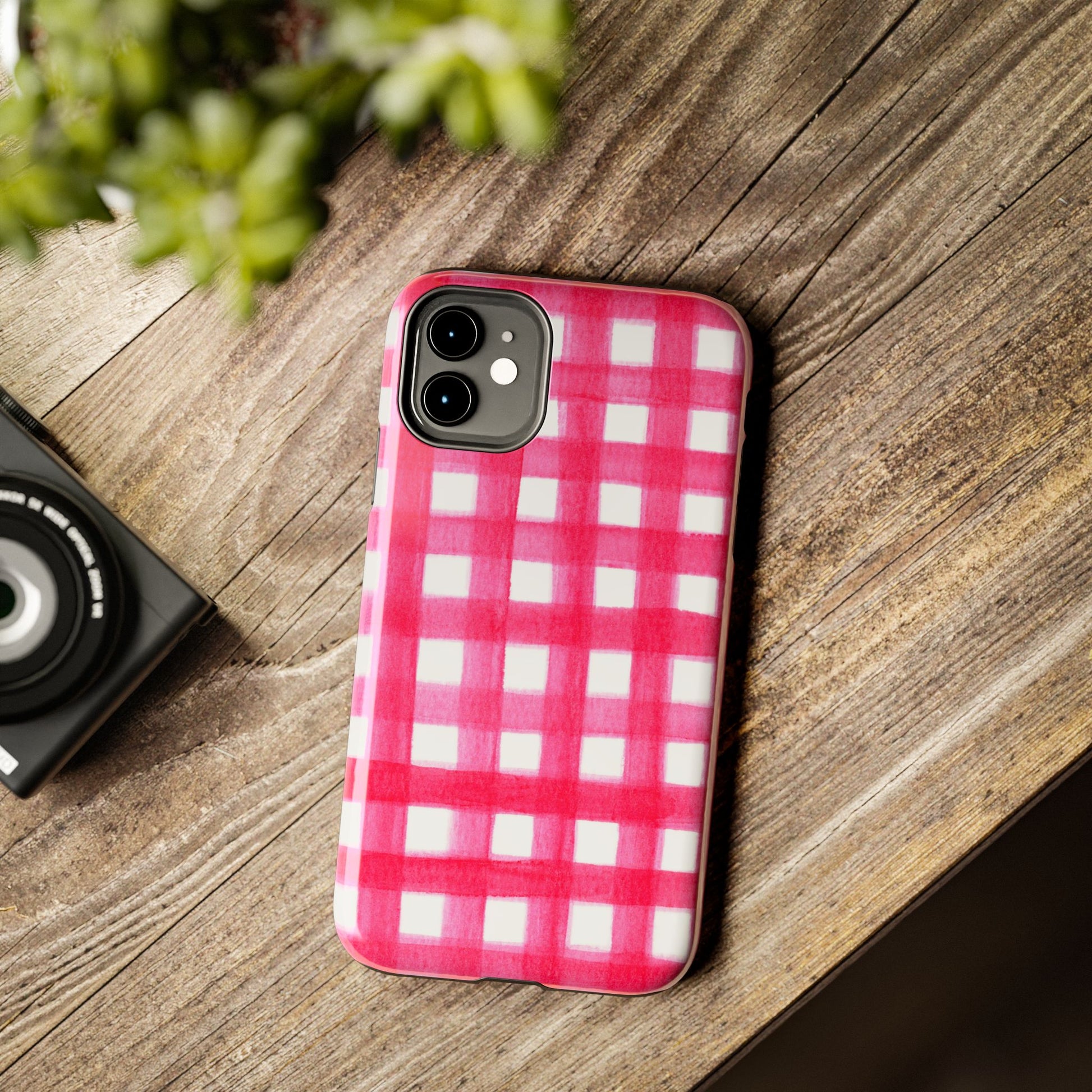 Hot Pink Gingham Watercolor Preppy Tough Phone Case | Various models