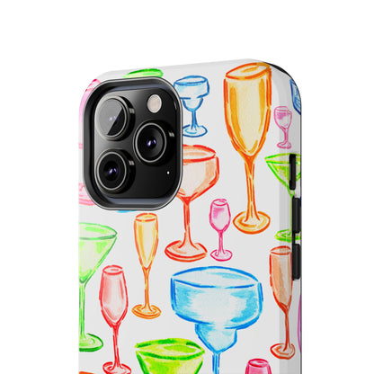 Monochromatic Margarita, Wine, Martini, and Champagne Flute Cocktail Glasses Watercolor Illustrated Tough Phone Case | Various Models Available