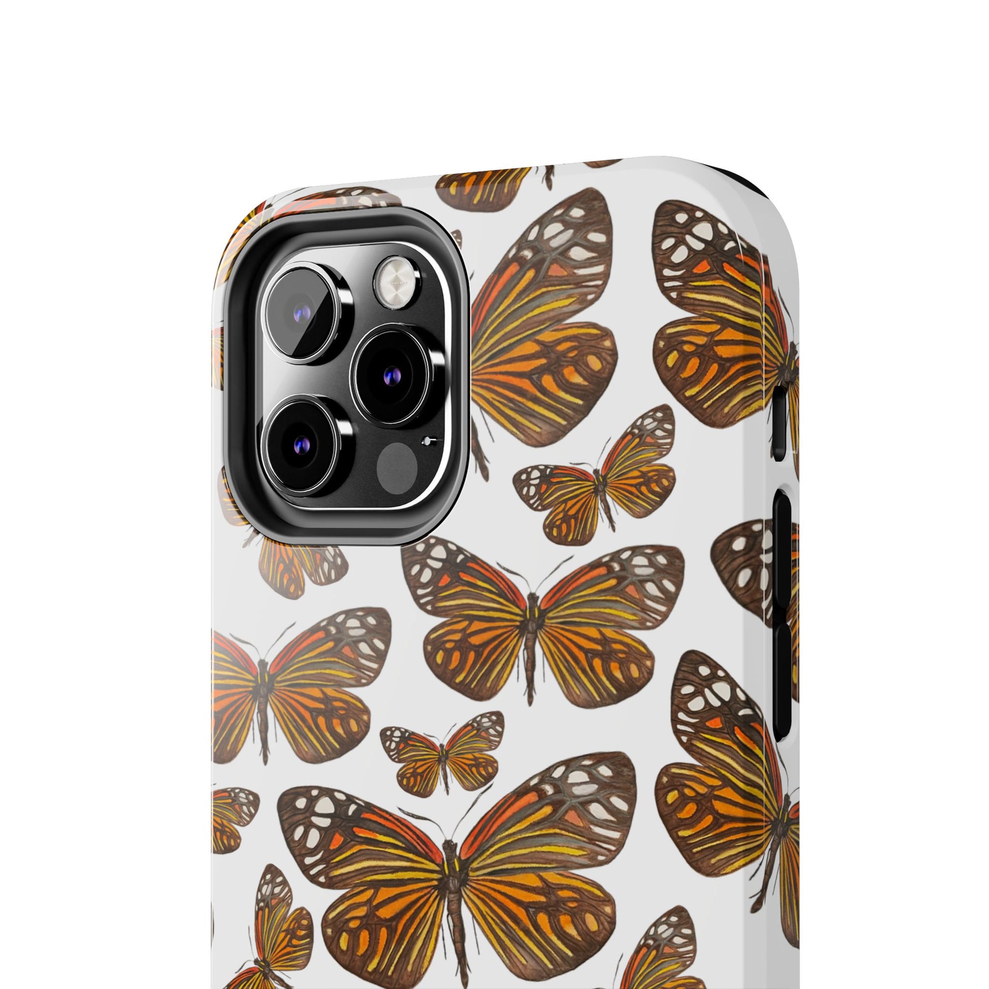 Black & Orange Butterfly Watercolor Illustrated Tossed Pattern Tough Phone Case | Various Models