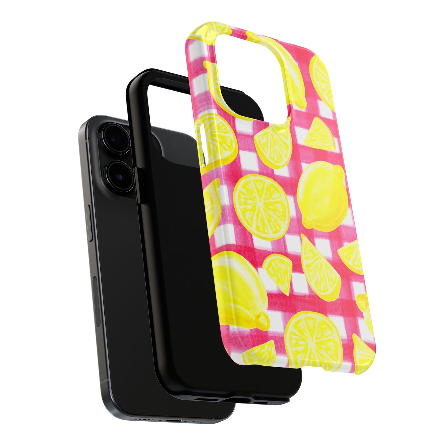 Yellow Lemons & Hot Pink Gingham Watercolor Illustrated Tough Phone Case | Various Models Available