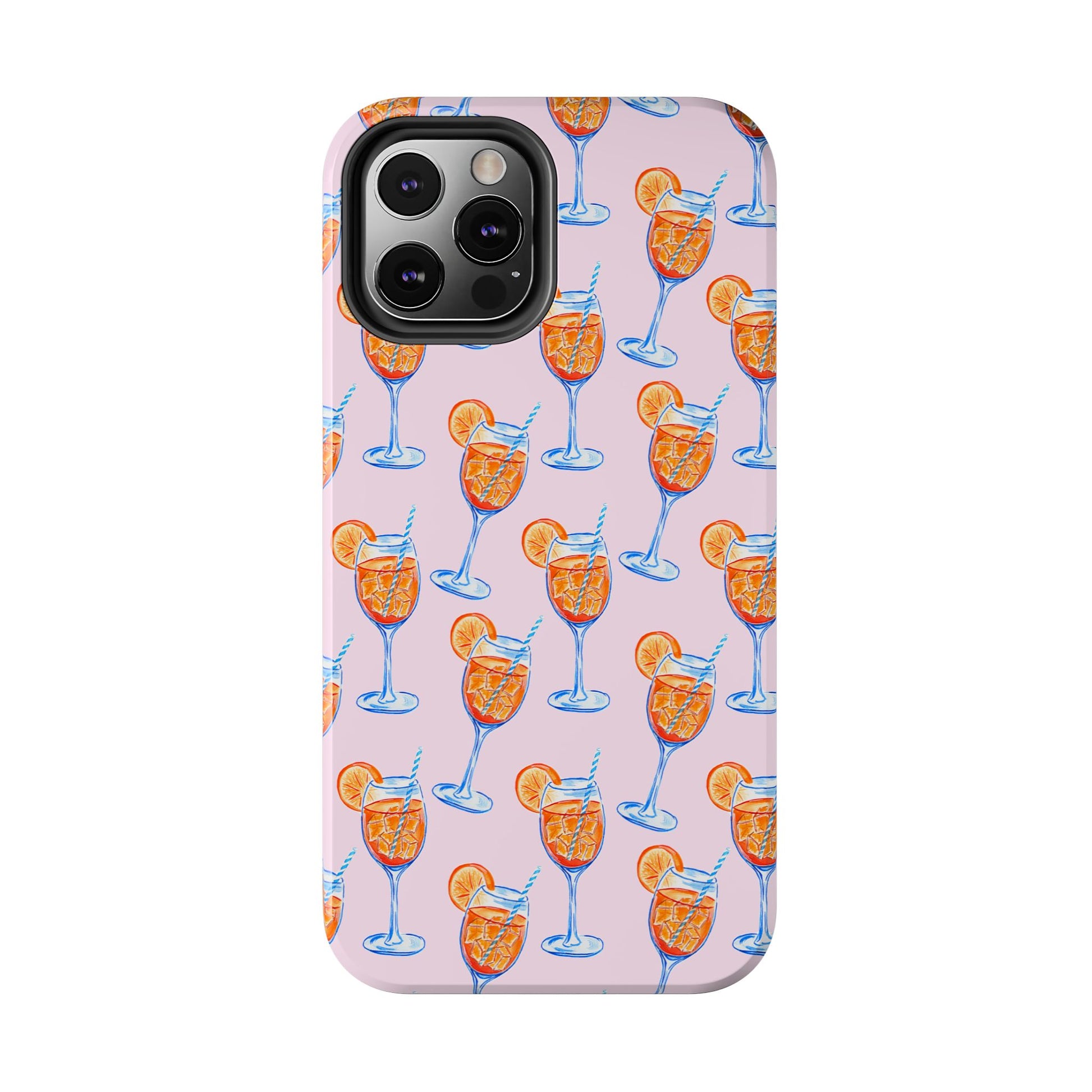 Orange & Blue Aperol Spritz Watercolor Patterned Blush Pink Tough Phone Case | Various Models