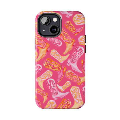 Tossed Hot Pink & Orange Watercolor Cowboy Boots Hot Pink Tough Phone Cases | Various Models