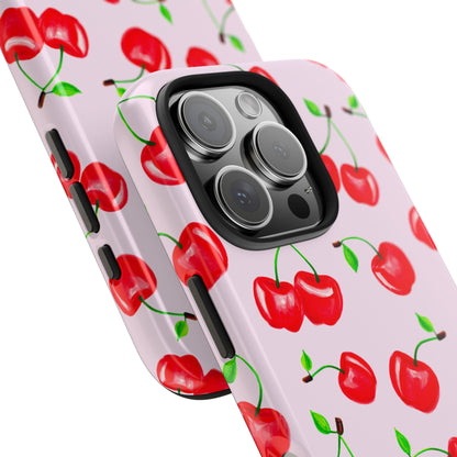 Tossed Red Watercolor Cherries Illustrated Pattern Light Pink Tough Phone Case | Various Models