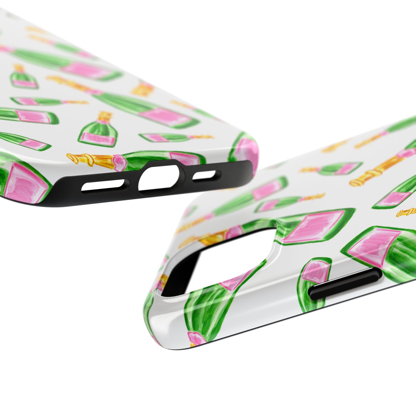 Copy of Tossed Pink and Green Watercolor Illustrated Champagne Bottles Pattern Tough Phone Case | Various Models