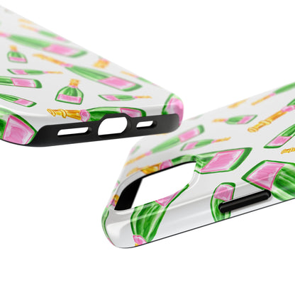 Copy of Tossed Pink and Green Watercolor Illustrated Champagne Bottles Pattern Tough Phone Case | Various Models