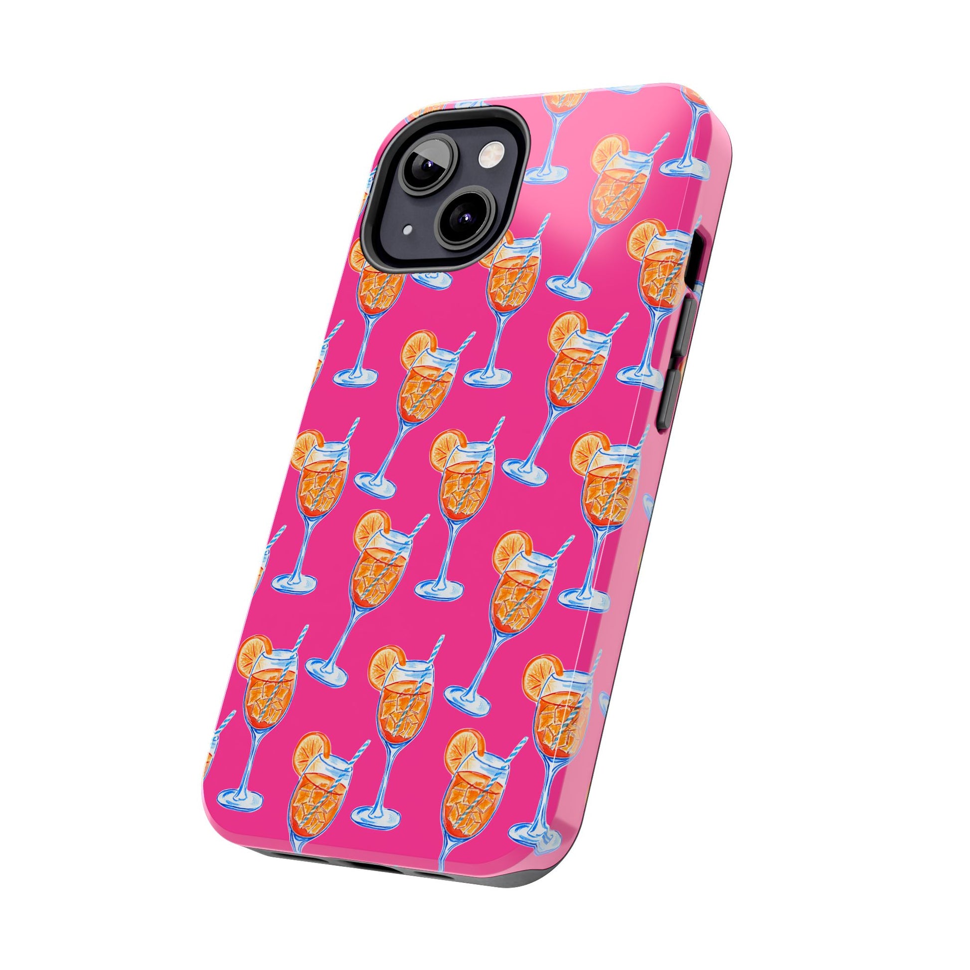Orange & Blue Aperol Spritz Watercolor Pattern Hot Pink Phone Case | Various Models
