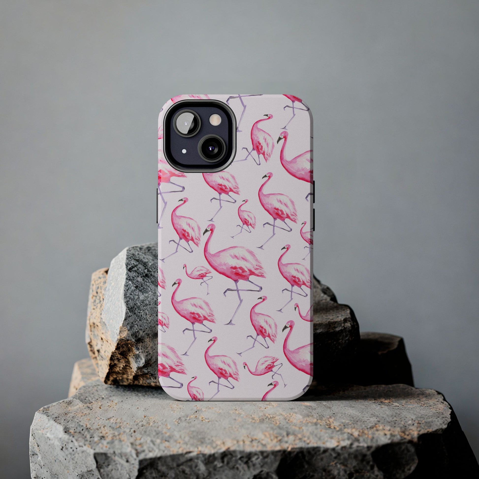Pink Flamingos Watercolor Illustrated Tossed Pattern Blush Phone Case | Various Models