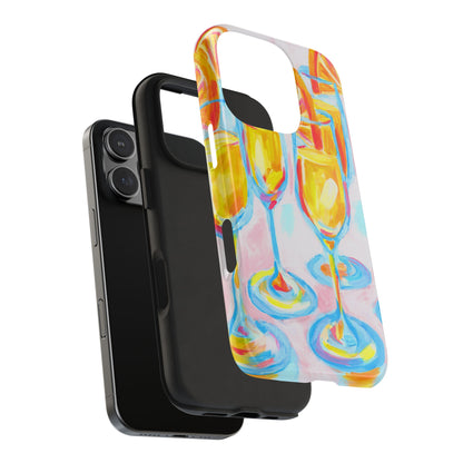 Pink Orange Mimosas Blue Champagne Flutes Abstract Acrylic Tough Phone Case | Various Models