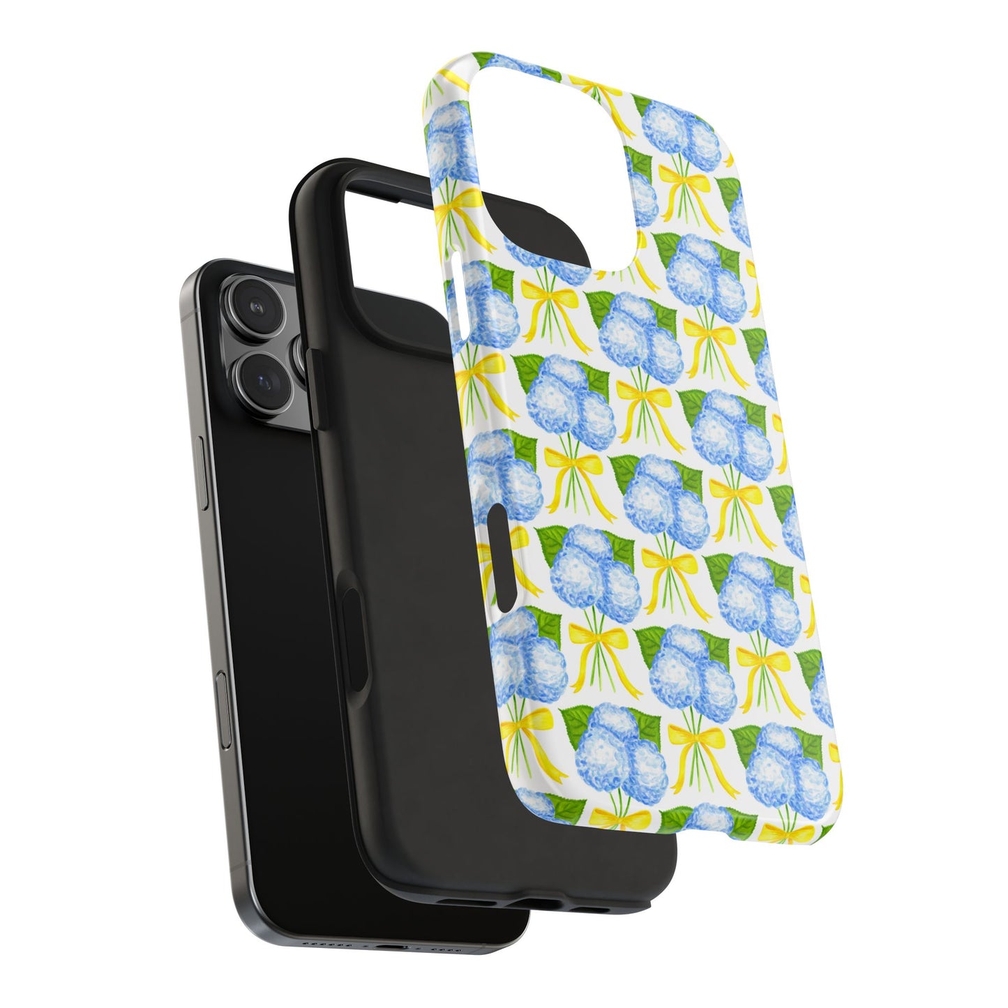 Blue Hydrangea Bouquets with Yellow Bow Ribbon Watercolor Illustrated Patterned Tough Phone Case | Various Models
