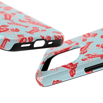 Red Lobster Watercolor Illustrated Tossed Pattern Light Blue Tough Phone Case | Various Models