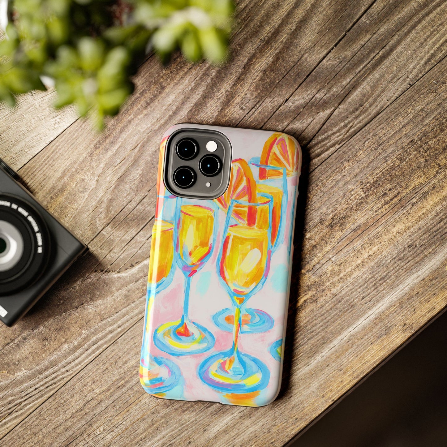 Pink Orange Mimosas Blue Champagne Flutes Abstract Acrylic Tough Phone Case | Various Models