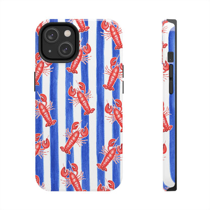 Blue & White Strip Red Lobster Watercolor Patterned Phone Case | Various Models iPhone 14
