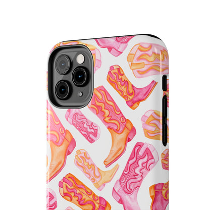 Tossed Hot Pink & Orange Cowboy Boots Tough Phone Cases | Various Models Available