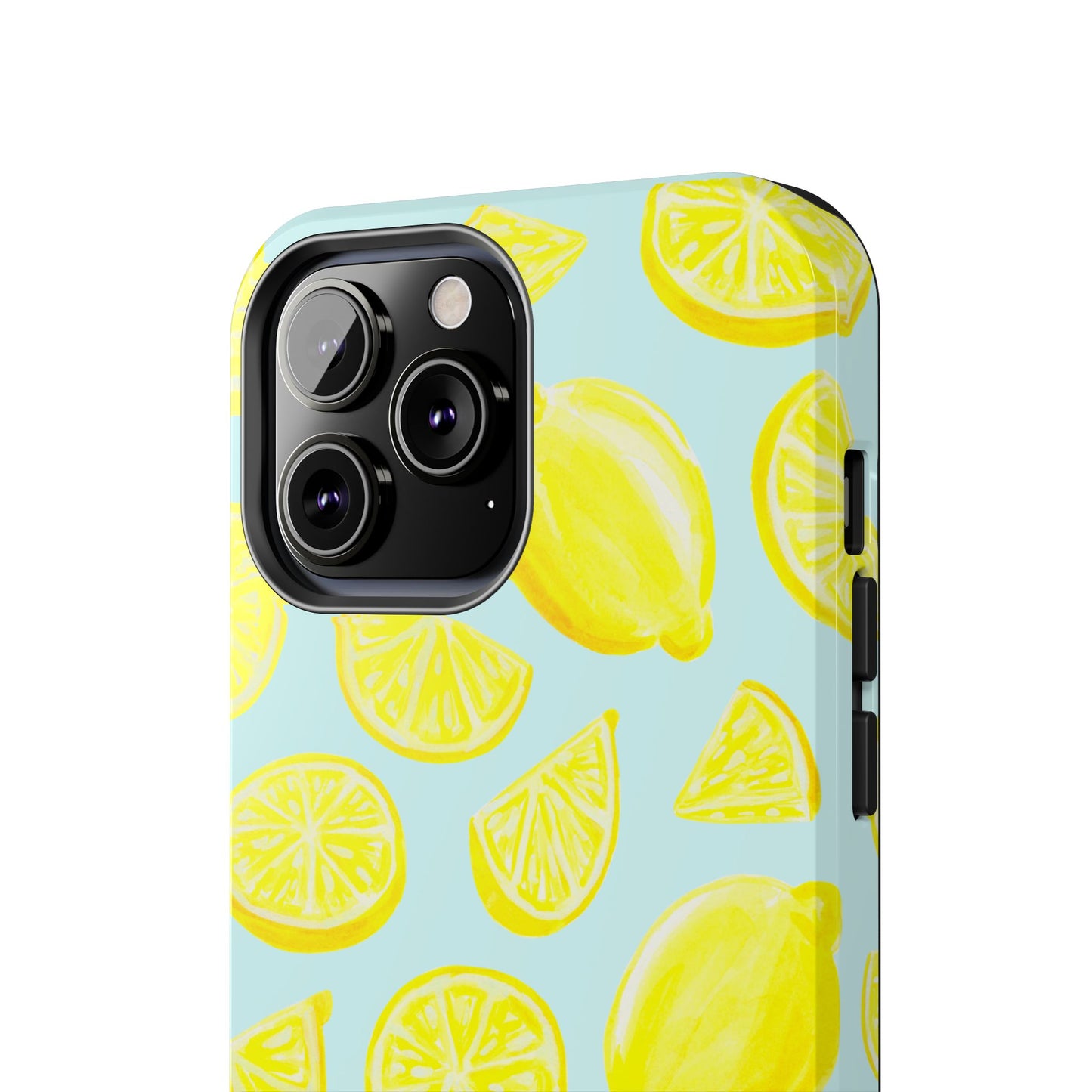Bright Yellow Lemons Watercolor Illustrated Tossed Pattern Light Blue Tough Phone Case | Various Models
