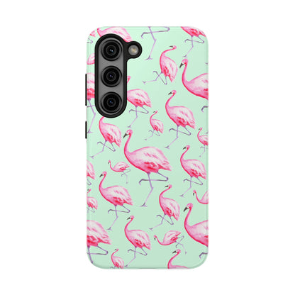 Pink Flamingos Watercolor Illustrated Tossed Pattern Green Phone Case | Various Models Samsung Galaxy S23