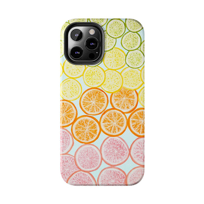 Ombré Citrus Grapefruit, Oranges, Lemons, & Limes Watercolor Illustrated Light Blue Tough Phone Case | Various Models Available