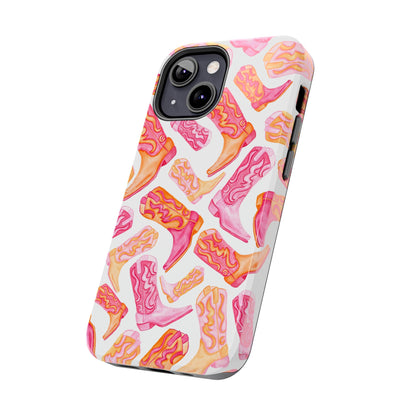 Tossed Hot Pink & Orange Cowboy Boots Tough Phone Cases | Various Models Available