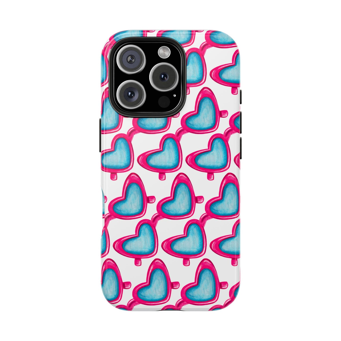 Pink Heart Shaped Sunglasses Watercolor Illustrated Tough Phone Case | Various Models iPhone 16 Pro