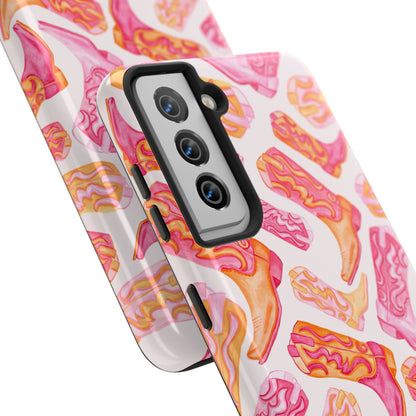 Tossed Hot Pink & Orange Watercolor Cowboy Boots Tough Light Pink Phone Case | Various Models Available
