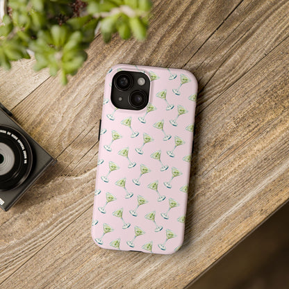 Light Pink Mini Martini Watercolor Illustrated Tossed Pattern Tough Phone Case | Various Models Available