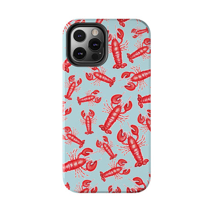 Red Lobster Watercolor Illustrated Tossed Pattern Light Blue Tough Phone Case | Various Models
