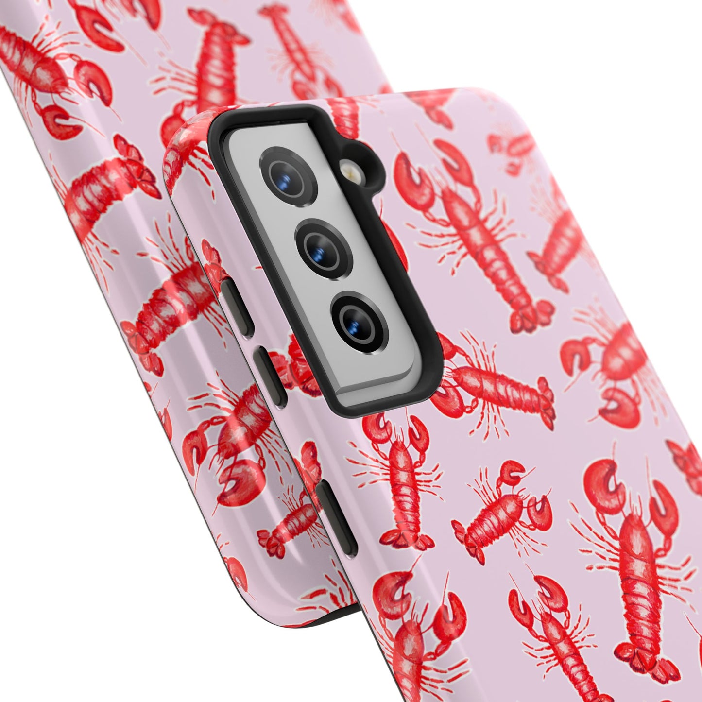 Red Lobster Watercolor Illustrated Tossed Pattern Light Pink Coastal Nautical Tough Phone Case | Various Models