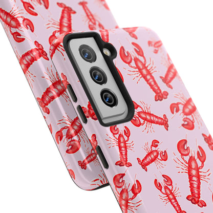 Red Lobster Watercolor Illustrated Tossed Pattern Light Pink Coastal Nautical Tough Phone Case | Various Models