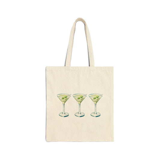 Canvas Tote | Trio Blue & Green Martini Watercolor Farmers Market Tote | Cocktail Bachelorette Gift Hostess