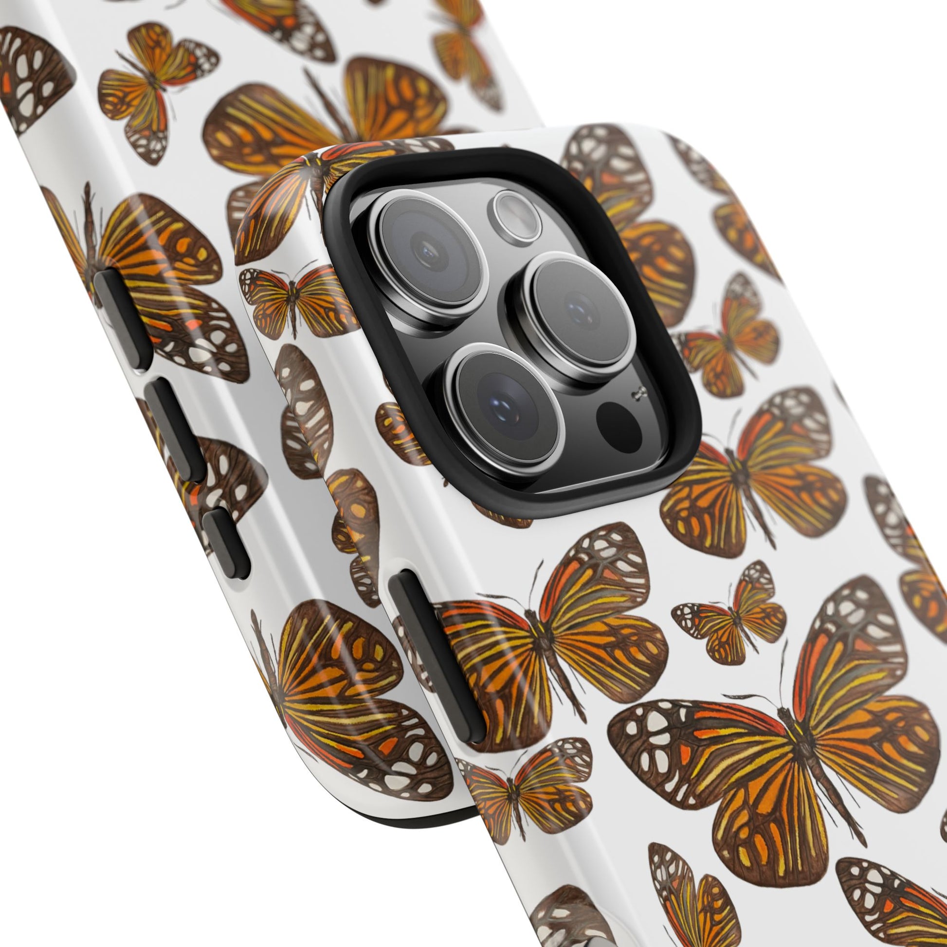 Black & Orange Butterfly Watercolor Illustrated Tossed Pattern Tough Phone Case | Various Models