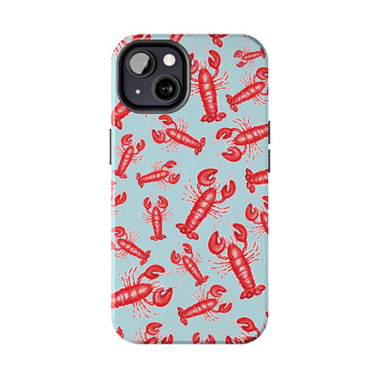 Red Lobster Watercolor Illustrated Tossed Pattern Light Blue Tough Phone Case | Various Models